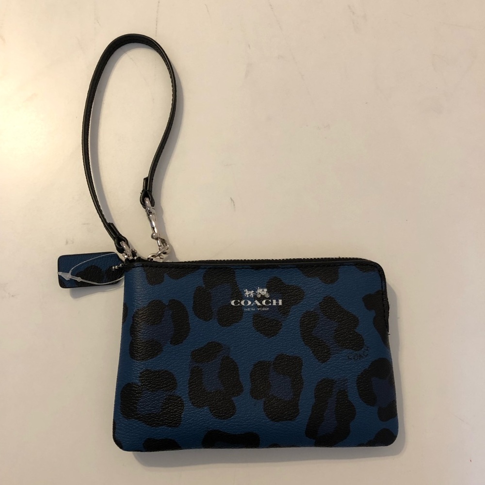 Blue Cheetah print Coach Wristlet